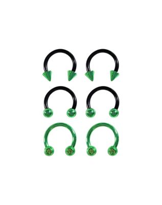 Multi-Pack Ombre Black and Green Horseshoe and Captive Rings 6 Pack - 16 Gauge