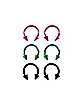 Multi-Pack Colored Spiked Horseshoe Rings 3 Pair - 16 Gauge