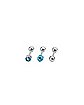 Multi-Pack Blue Pave Opal-Effect and Silvertone Studs and Barbell 3 Pack - 16 Gauge