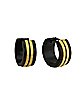 Black and Goldtone Double Stripe Huggie Hoop Earrings - 18 Gauge