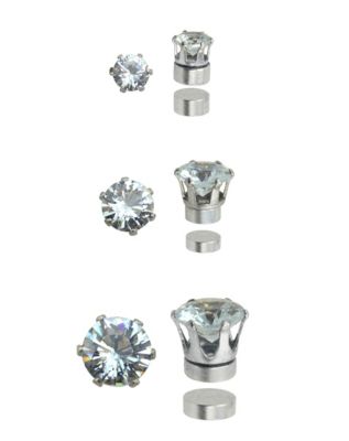 Multi-Pack Round CZ Magnetic Fake Stud Earrings - 3 Pair