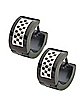 Black and Silvertone Checkered Huggie Hoop Earrings - 18 Gauge
