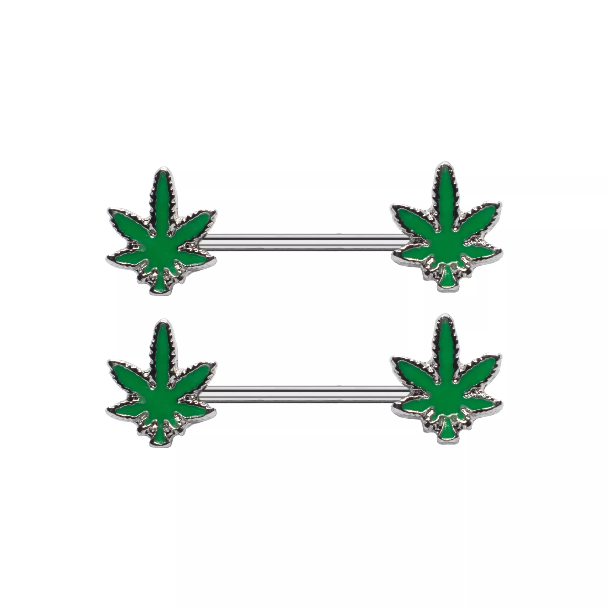 Glow in the Dark Weed Leaf Nipple Barbells - 14 Gauge at Spencer's