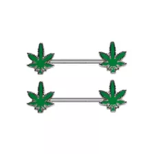 Glow in the Dark Weed Leaf Nipple Barbells - 14 Gauge at Spencer's