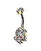 Round CZ Cluster Goldplated Belly Ring - 14 Gauge