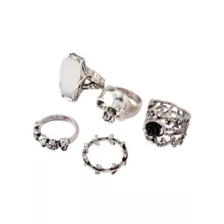 Multi-Pack Skull Stone and Rose Rings - 5 Pack at Spencer's