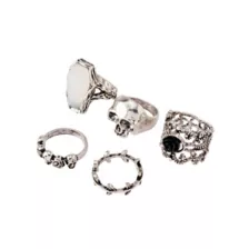 Multi-Pack Skull Stone and Rose Rings - 5 Pack at Spencer's