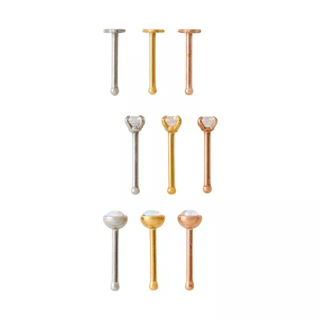 Multi-Pack CZ Rosegold Silver and Gold Nose Pins 9 Pack - 20 Gauge at Spencer's