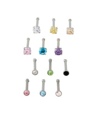 Multi-Pack CZ Pronged Nose Pins 12 Pack - 20 Gauge
