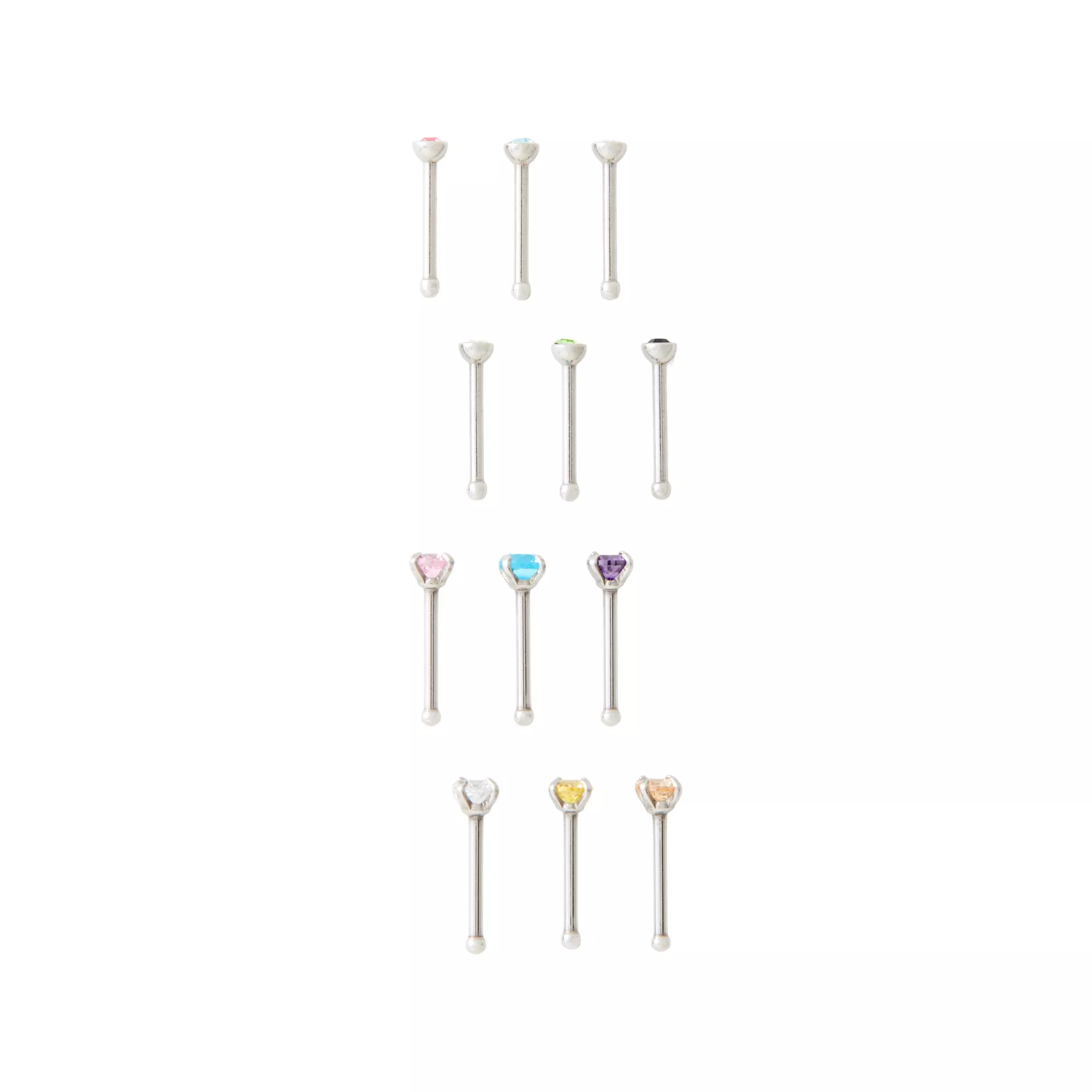 Multi-Pack Multi-Color Prong CZ Bone Nose Rings - 12 Pack at Spencer's