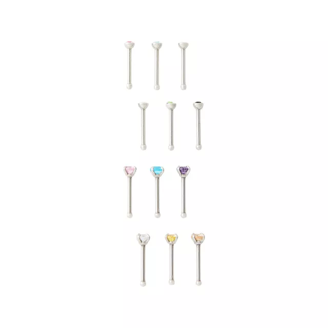 Multi-Pack CZ Pronged Nose Pins 12 Pack - 20 Gauge at Spencer's