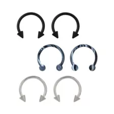 Multi-Pack Silver Black and Marble Horseshoe Rings 6 Pack - 16 Gauge at Spencer's