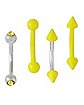 Multi-Pack Neon Yellow Spiked and Round Barbells 4 Pack - 16 Gauge