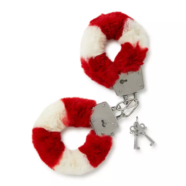 Candy Cane Striped Furry Handcuffs at Spencer's