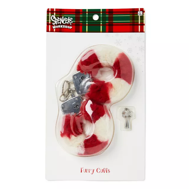 Candy Cane Striped Furry Handcuffs at Spencer's