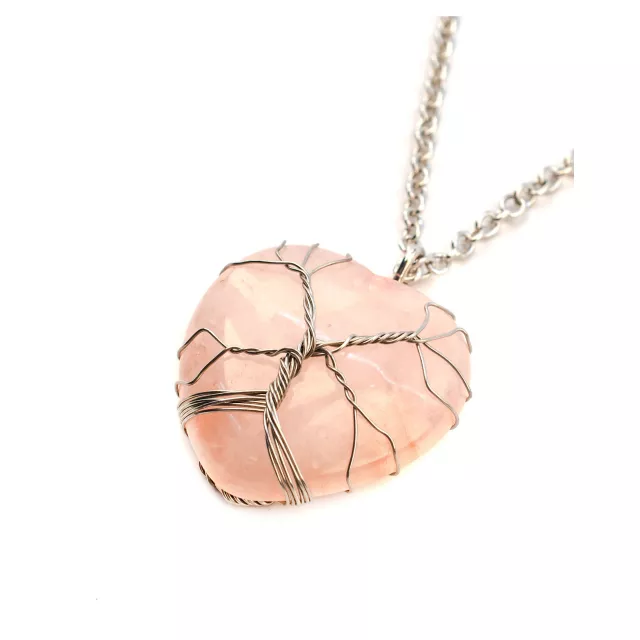 Rose Quartz Cage Stone Heart Chain Necklace