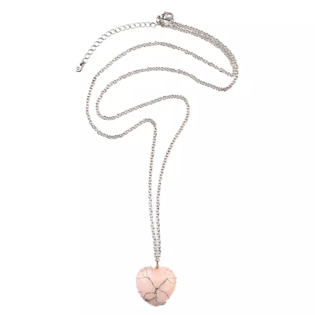 Rose Quartz Cage Stone Heart Chain Necklace