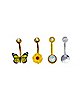 Multi-Pack Butterfly and Sunflower Belly Rings 4 Pack - 14 Gauge