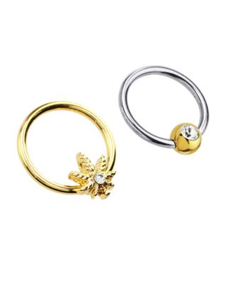 Multi-Pack CZ Weed Leaf Captive Rings 4 Pack - 16 Gauge