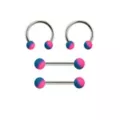 Multi-Pack Blue and Purple Horseshoe Rings and Nipple Barbells 2 Pair - 14 Gauge at Spencer's