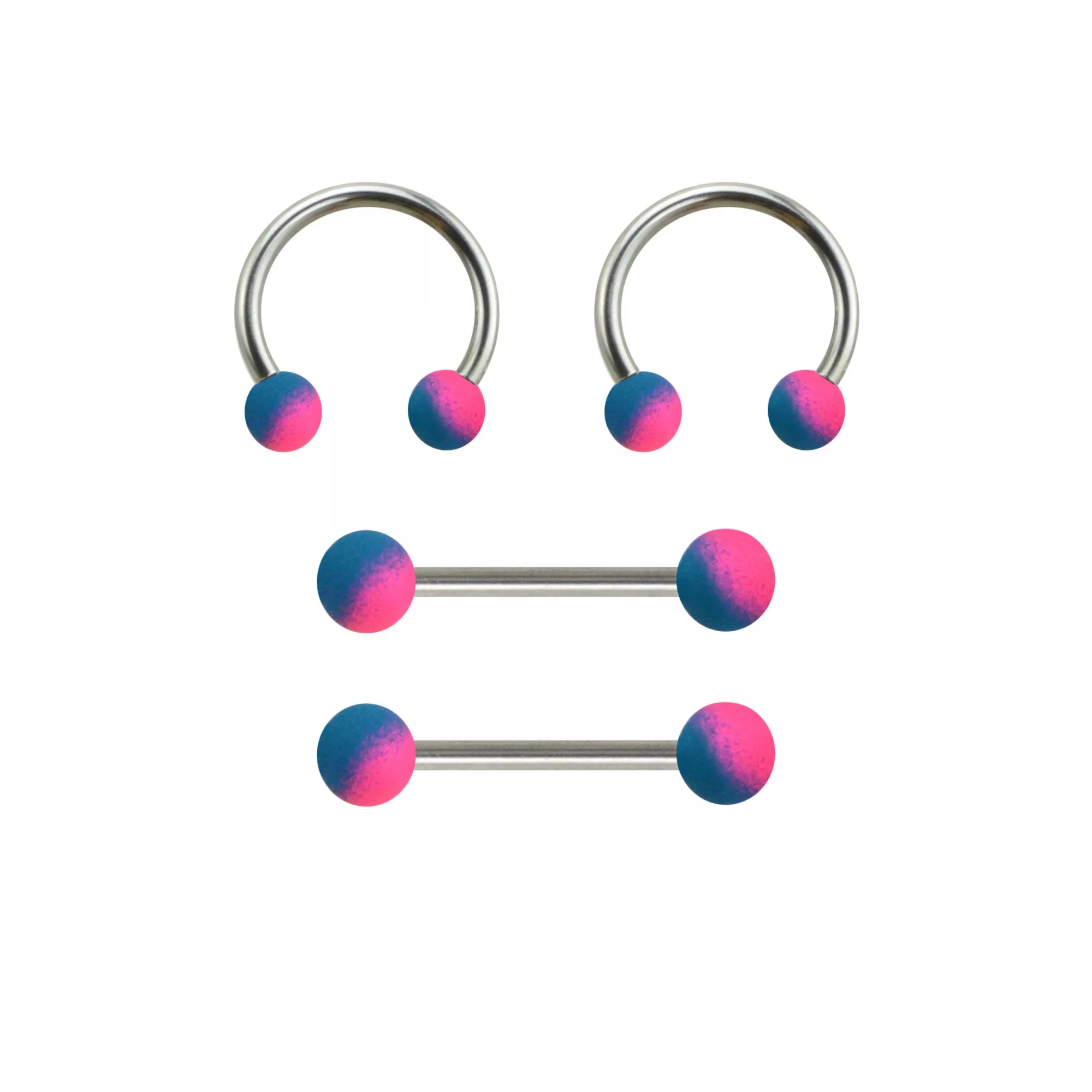Multi-Pack Blue and Purple Horseshoe Rings and Nipple Barbells 2 Pair - 14 Gauge at Spencer's