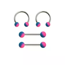 Multi-Pack Blue and Purple Horseshoe Rings and Nipple Barbells 2 Pair - 14 Gauge at Spencer's