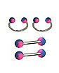Multi-Pack Blue and Purple Horseshoe Rings and Nipple Barbells 2 Pair - 14 Gauge