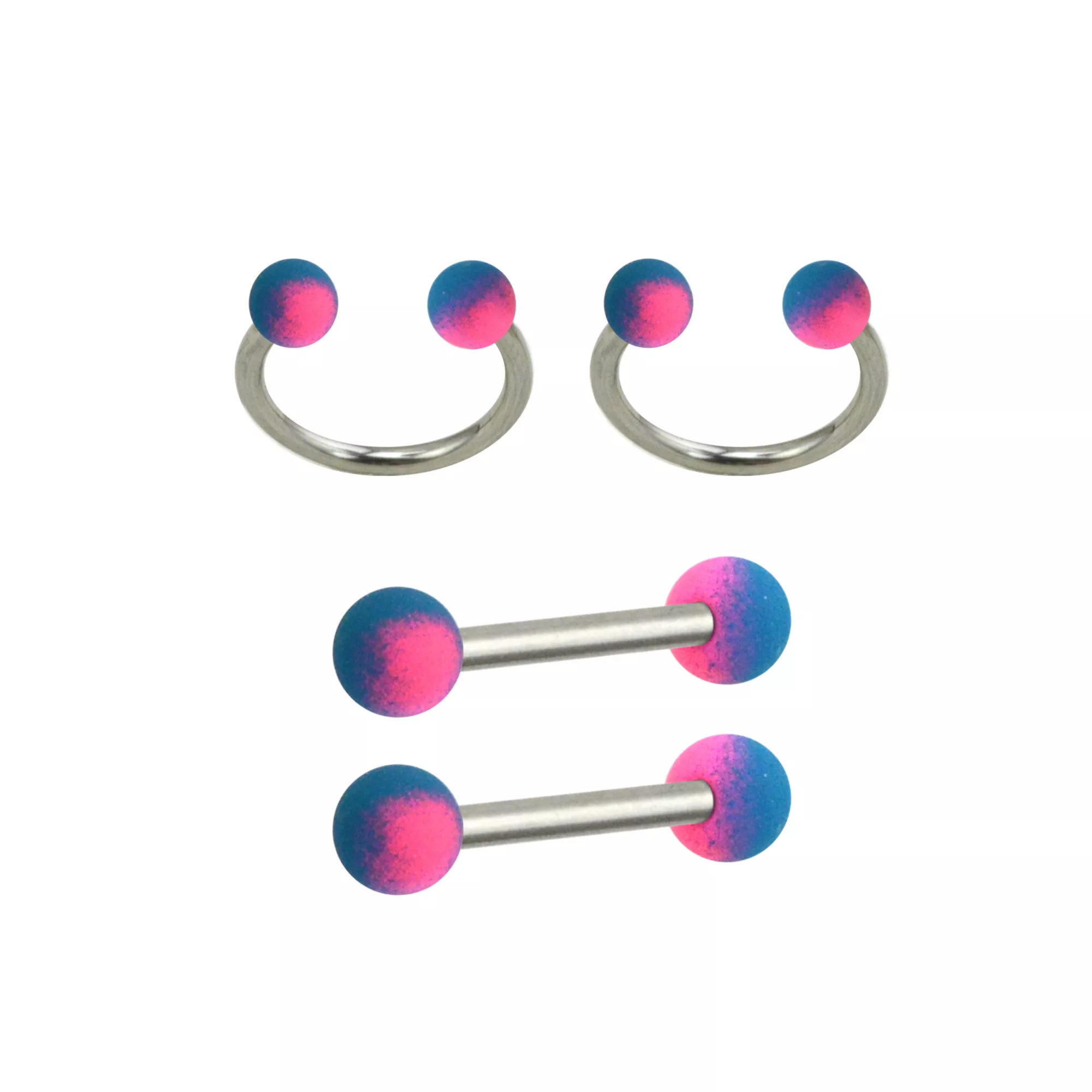 Multi-Pack Blue and Purple Horseshoe Rings and Nipple Barbells 2 Pair - 14 Gauge at Spencer's