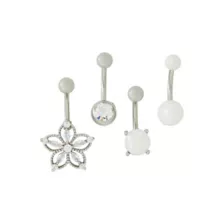 Multi-Pack CZ and Faux Opal Banana Belly Rings 4 Pack - 14 Gauge at Spencer's