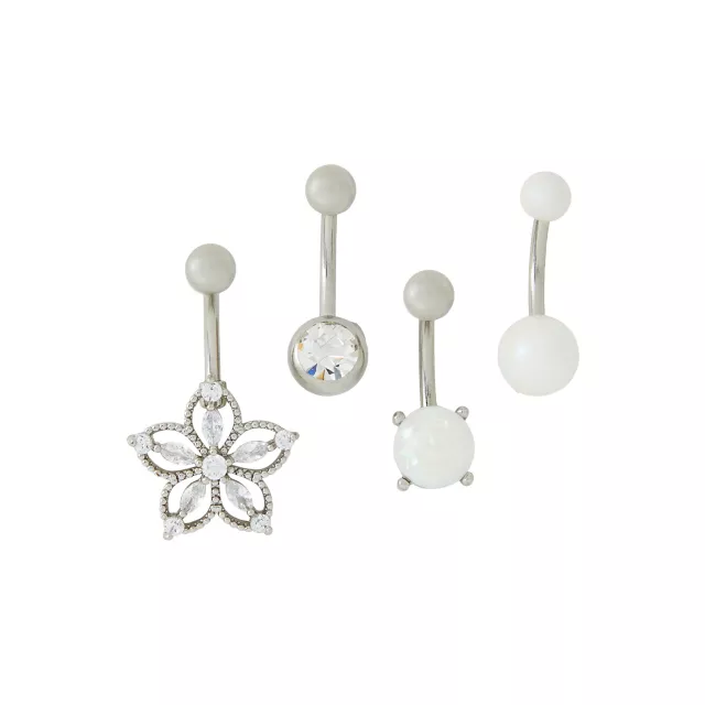 Multi-Pack CZ and Faux Opal Banana Belly Rings 4 Pack - 14 Gauge at Spencer's