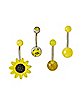 Multi-Pack CZ Sunflower Belly Rings 4 Pack - 14 Gauge