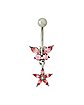 Pink Butterfly and Star Gem-Effect Dangle Belly Ring - 14 Gauge
