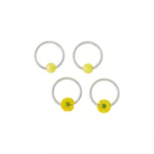 Multi-Pack Daisy and Yellow Captive Bead Rings 4 Pack - 18 Gauge at Spencer's