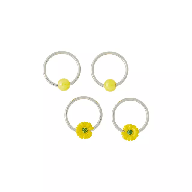 Multi-Pack Daisy and Yellow Captive Bead Rings 4 Pack - 18 Gauge at Spencer's