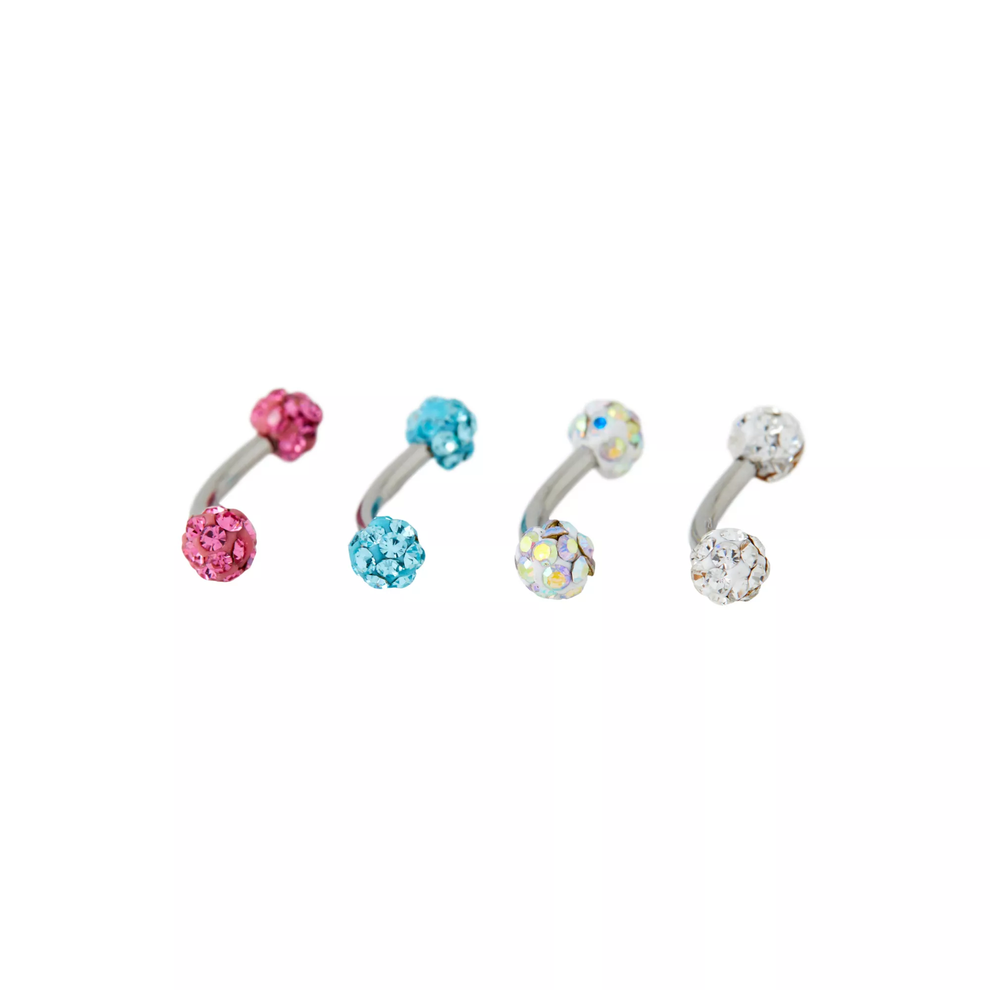 Multi-Pack Pave Multi-Color Gem-Effect Curved Barbells 4 Pack - 16 Gauge