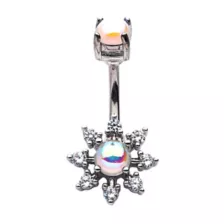 Prong CZ Flower Belly Ring - 14 Gauge at Spencer's