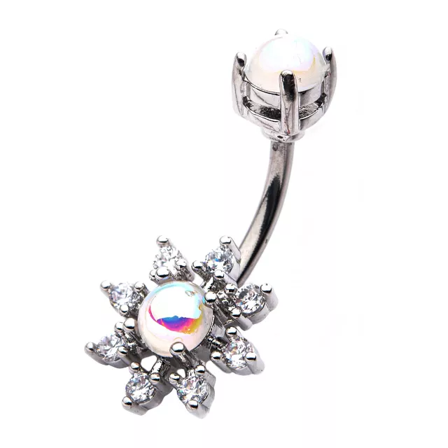 Prong CZ Flower Belly Ring - 14 Gauge at Spencer's