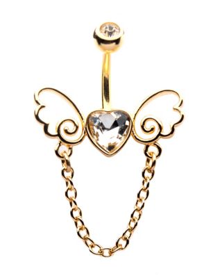 CZ Titanium Heart Dangle Belly Ring - 14 Gauge - Spencer's