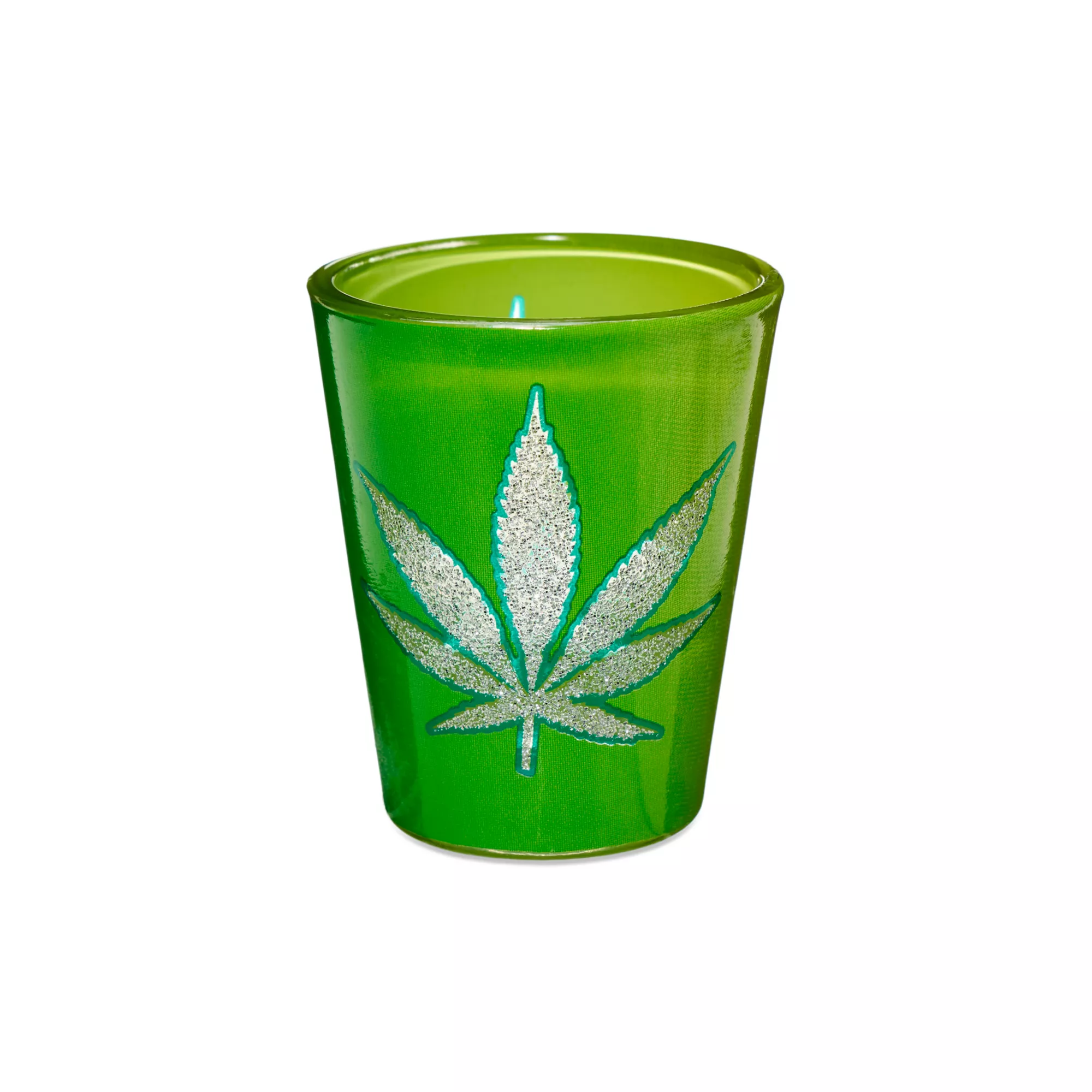 Green Glitter Weed Leaf Shot Glass - 2 oz. at Spencer's