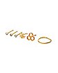 Multi-Pack CZ Bee Nose Pins and Hoop Nose Ring 6 Pack - 20 Gauge