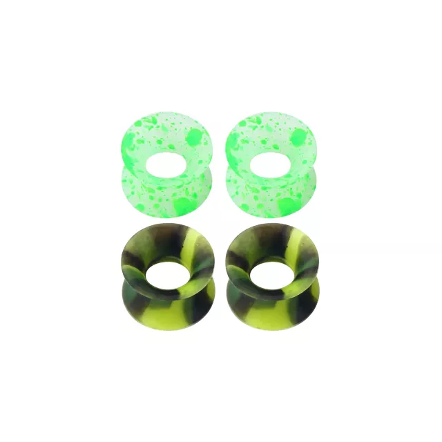 MultiPack Glow in the Dark Green and Black Tunnel Plugs 2 Pair