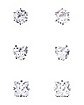 Multi-Pack CZ Round Heart and Square Stud Earrings 3 Pair - 20 Gauge