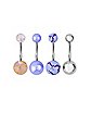 Multi-Pack Glitter and Crackle Belly Rings 4 Pack - 14 Gauge