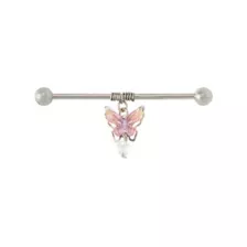 Butterfly Charm Industrial Barbell - 14 Gauge at Spencer's