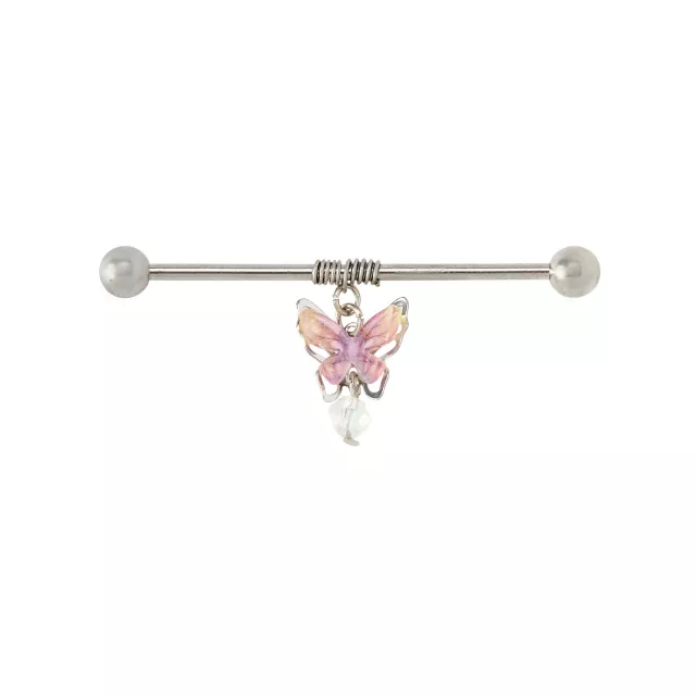Butterfly Charm Industrial Barbell - 14 Gauge at Spencer's
