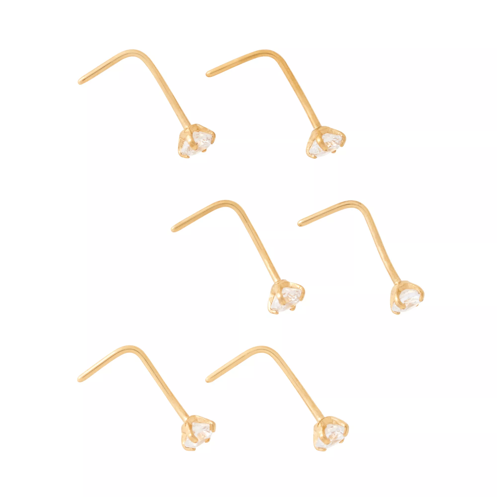 Multi-Pack Goldtone CZ L-Bend Stud Nose Rings 6 Pack - 20 Gauge