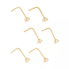 Multi-Pack Prong CZ Gold-Plated L-Bend Nose Rings - 6 Pack at Spencer's