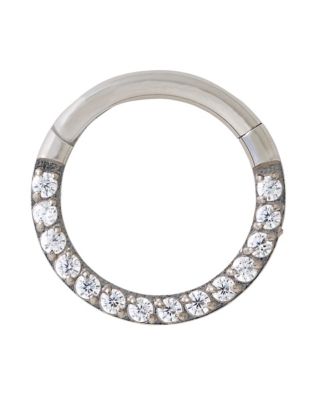 Titanium CZ Hinged Hoop Ring - 16 Gauge