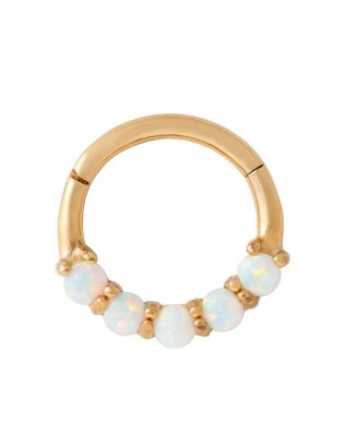 Goldtone Opal-Effect Hinged Hoop Ring - 16 Gauge