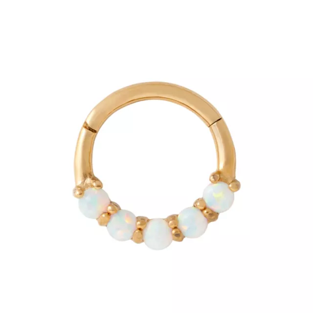 Goldtone Opal-Effect Hinged Hoop Ring - 16 Gauge